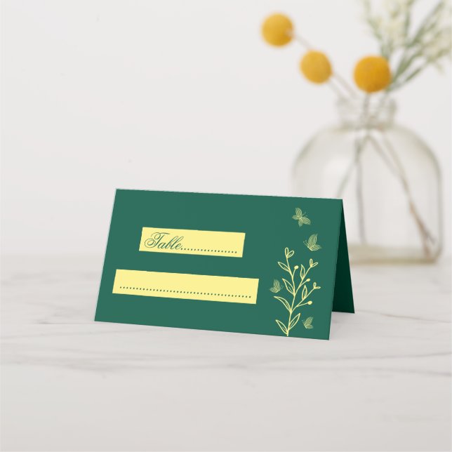 Tarjeta De Asiento Flores de oro simples boda esmeralda (Anverso)