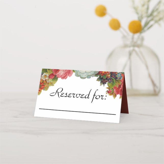 Tarjeta De Asiento Flores de otoño vintage Borgoña reservada para Bod (Anverso)