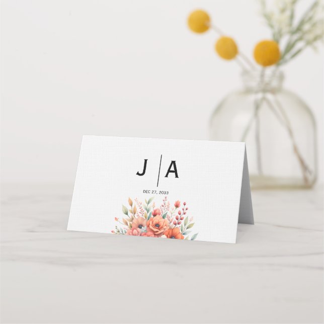 Tarjeta De Asiento Flores de Terracota, Elegantes, Simples Modernos (Reverso)