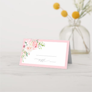 Tarjeta De Asiento Flores Elegantes de Jardín Rosadas para Despedida 
