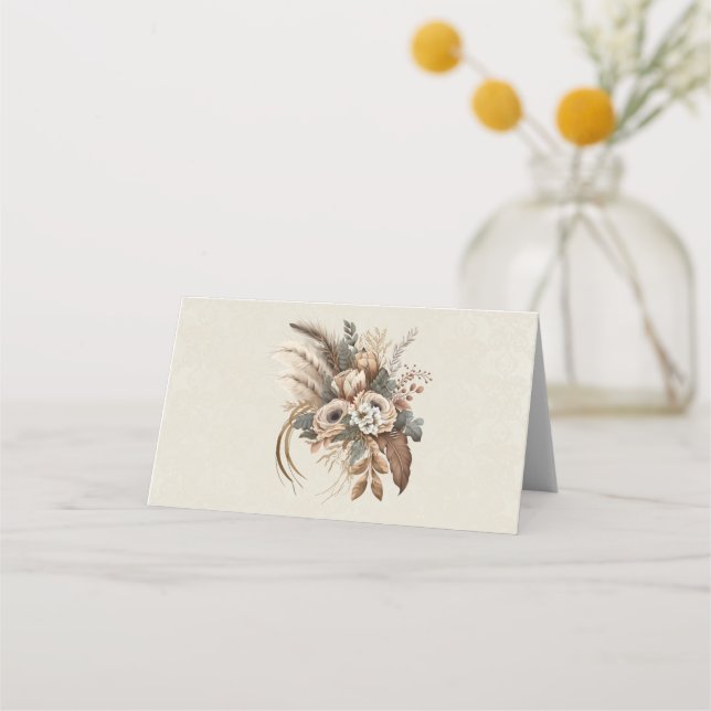 Tarjeta De Asiento Flores elegantes Foliage y plumas (Anverso)