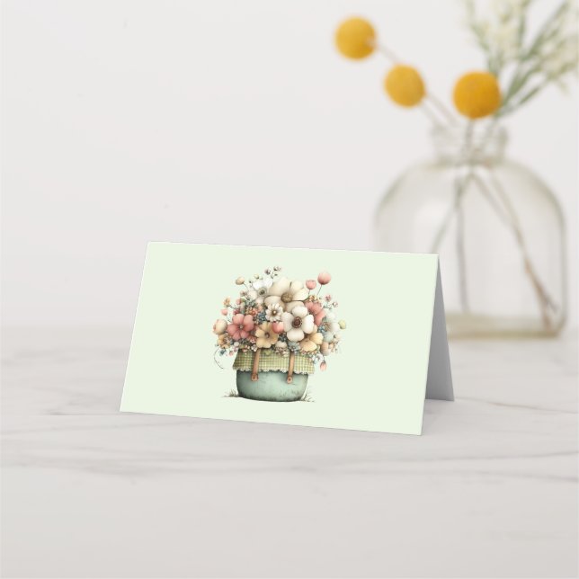 Tarjeta De Asiento Flores en una maceta acogedora shabby lindas (Anverso)