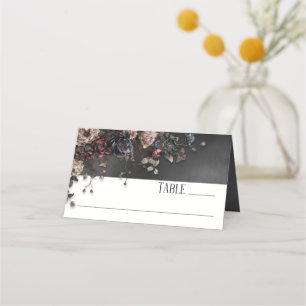 Tarjeta De Asiento Flores góticas moradas y Boda húmedo negro