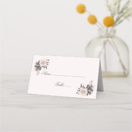 Tarjeta De Asiento flores grises rosadas polvorientas hojas negras y