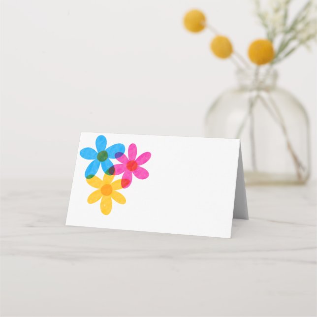 Tarjeta De Asiento Flores Hippie Brillantes y Negrita Boda Primaria (Anverso)