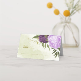 Tarjeta De Asiento flores moradas hojas verdes