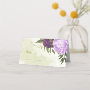 Tarjeta De Asiento flores moradas hojas verdes