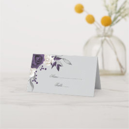 Tarjeta De Asiento flores polvorientas moradas y blancas grises