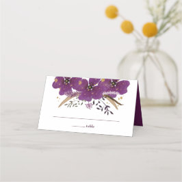 Tarjeta De Asiento Flores púrpura acuarelas