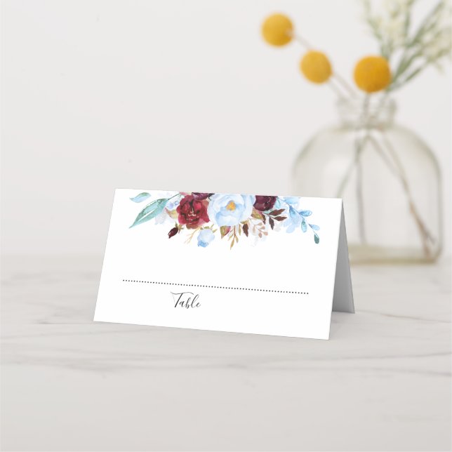 Tarjeta De Asiento Flores rojas azul y borgoñona (Anverso)