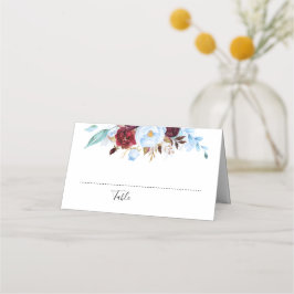 Tarjeta De Asiento Flores rojas azul y borgoñona