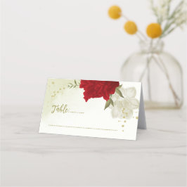 Tarjeta De Asiento flores rojas hojas verdes boda