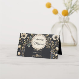 Tarjeta De Asiento Flores románticas brillantes sobre un fondo azul p