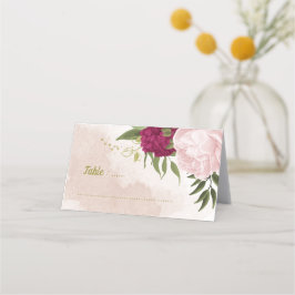 Tarjeta De Asiento flores rosa magenta hojas verdes