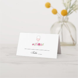 Tarjeta De Asiento Flores rosadas. Copa de vino. Rosas elegantes de b
