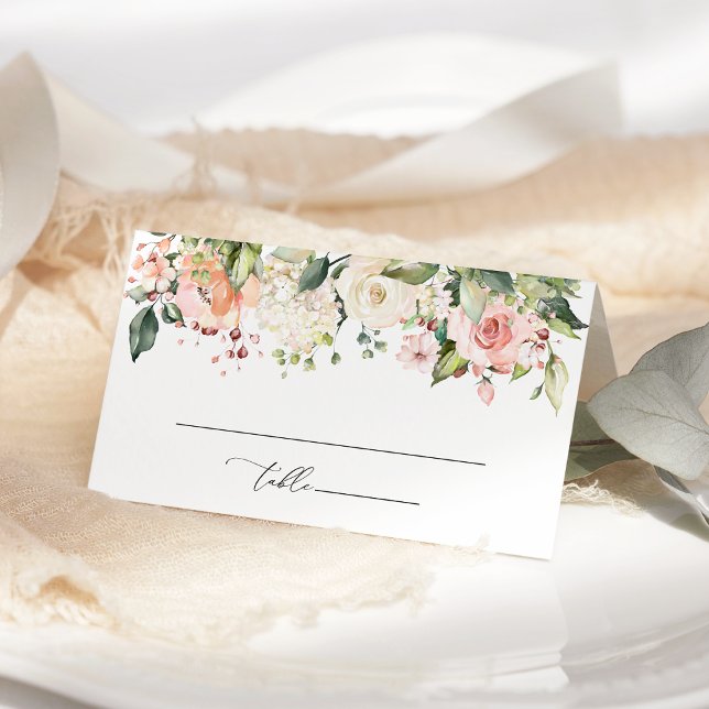 Tarjeta De Asiento Flores rosadas, flores blancas, Boho, Despedida de (Subido por el creador)