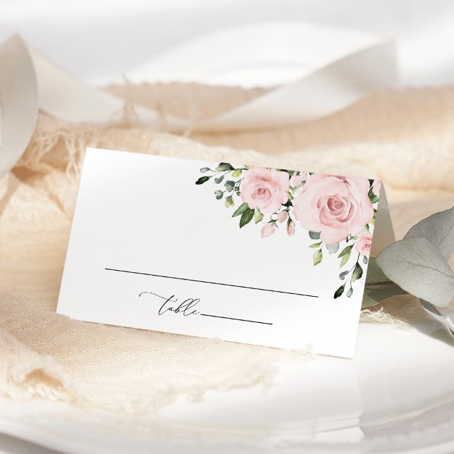 Tarjeta De Asiento Flores rosadas, flores rosas, follaje, boda (Subido por el creador)