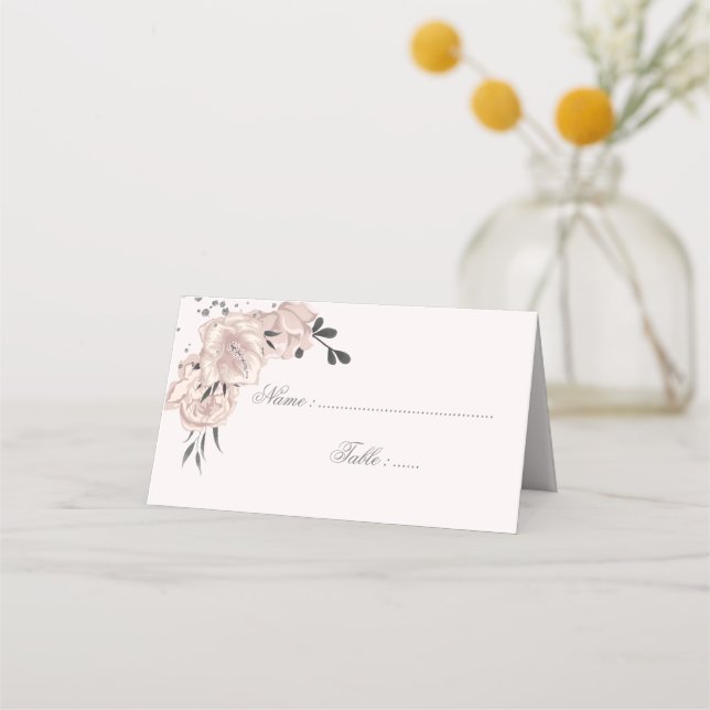 Tarjeta De Asiento flores rosadas polvorientas hojas y pétalos negros (Anverso)
