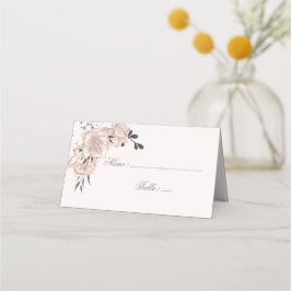 Tarjeta De Asiento flores rosadas polvorientas hojas y pétalos negros