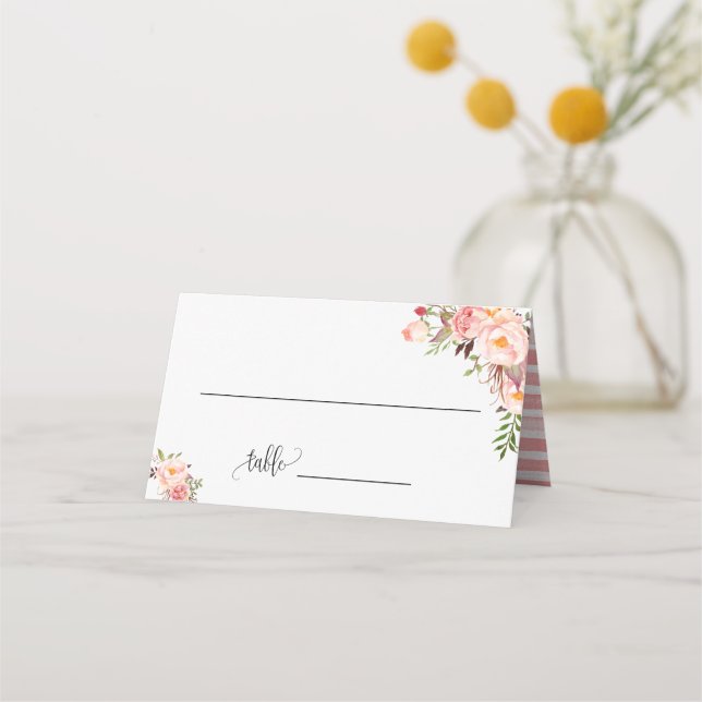 Tarjeta De Asiento Flores rosas Boda de Moda Boho plegado (Anverso)