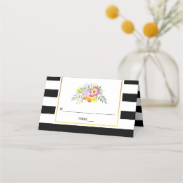 Tarjeta De Asiento Flores rosas y rayas boda escolta plegada