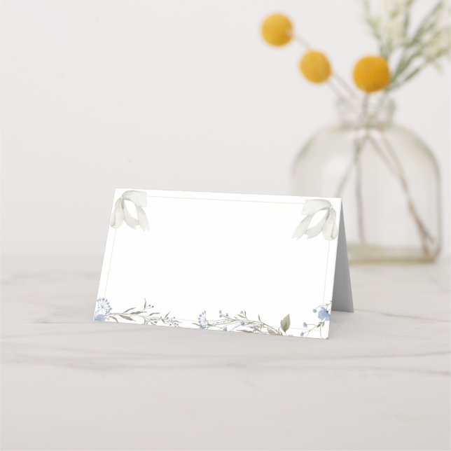 Tarjeta De Asiento Flores salvajes azules Coquette Bow Food Label o (Anverso)