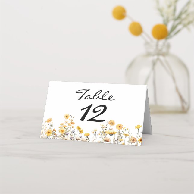 Tarjeta De Asiento Flores salvajes de la pradera amarilla blanca (Anverso)