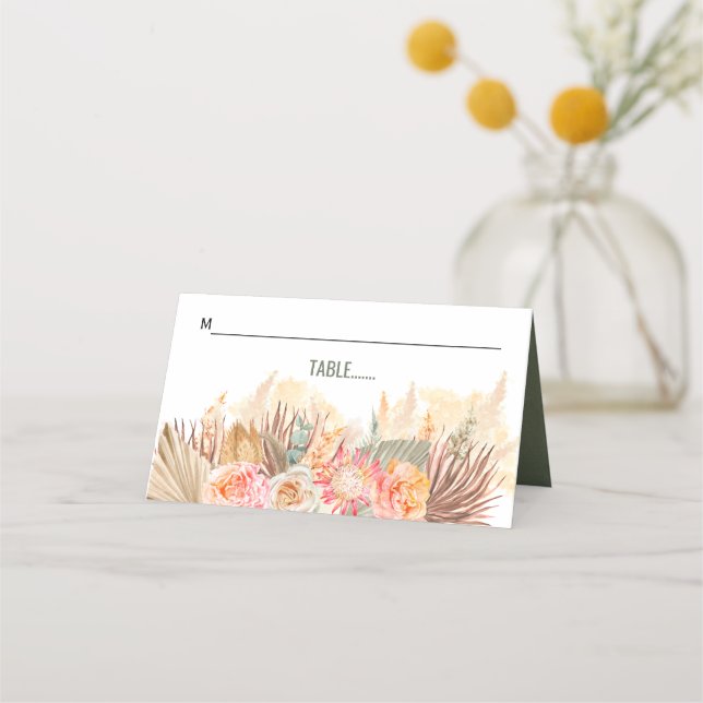 Tarjeta De Asiento Flores secas y pampas hierba manchada verde (Anverso)