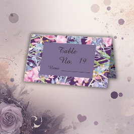 Tarjeta De Asiento flores silvestres de lila acuarela follaje verde