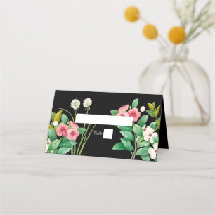 Tarjeta De Asiento Flores silvestres Periwinkle Watercolor Negro Boda