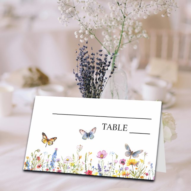 Tarjeta De Asiento Flores silvestres y mariposas elegante boda (Subido por el creador)