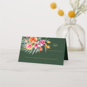 Tarjeta De Asiento Flores tropicales coloridas Boda rosa y Naranja