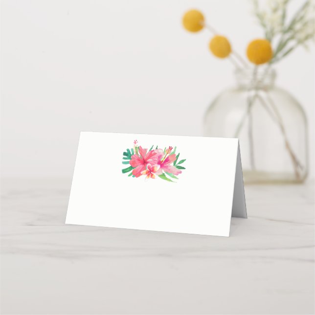 Tarjeta De Asiento Flores tropicales Hibiscus Plumeria Boda (Anverso)