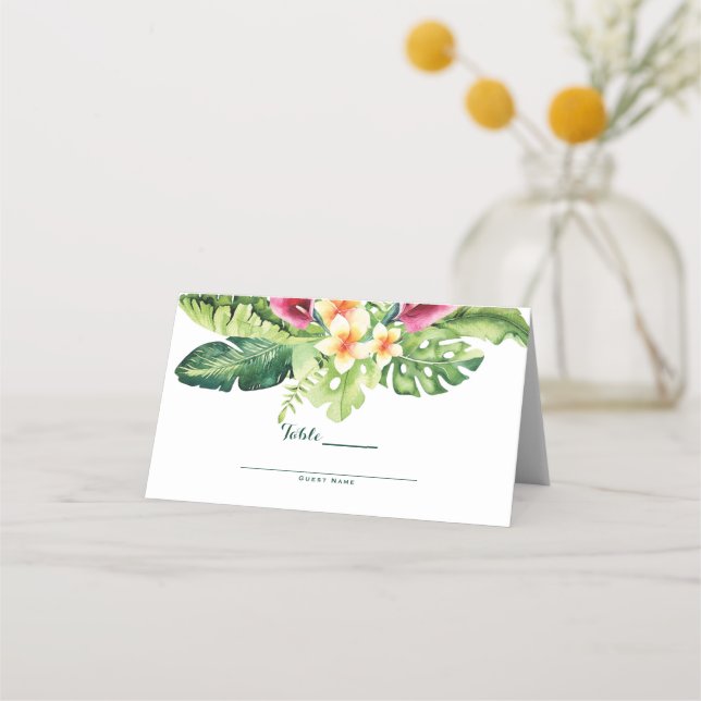 Tarjeta De Asiento Flores Tropicales Hojas Floral Chic Casamiento (Reverso)