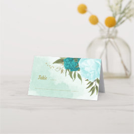 Tarjeta De Asiento flores turquesas hojas verdes