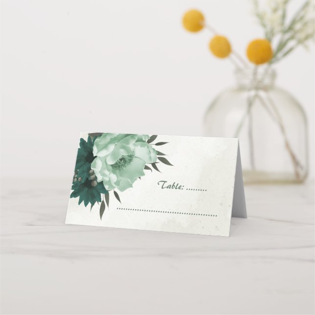 Tarjeta De Asiento flores verdes esmeralda boda botánica  (Anverso)