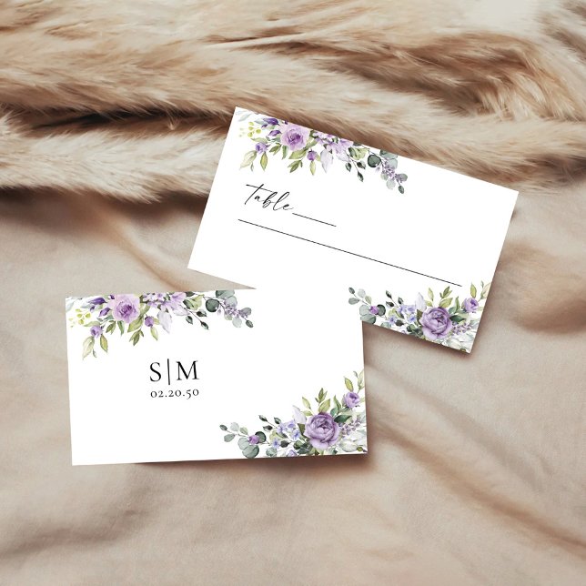 Tarjeta De Asiento Flores Violetas Románticas Boda Plegadas (Subido por el creador)