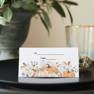 Tarjeta De Asiento Flores y calabazas acuáticas de moda de otoño