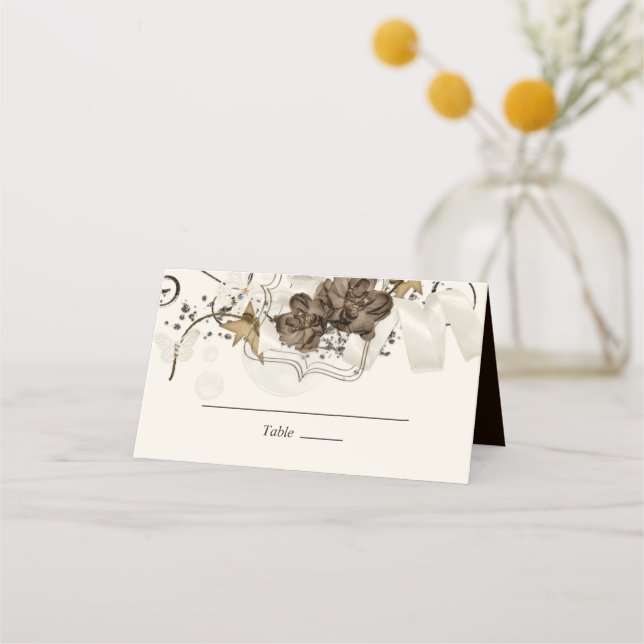 Tarjeta De Asiento Flores Y Cinta De Satino (Anverso)