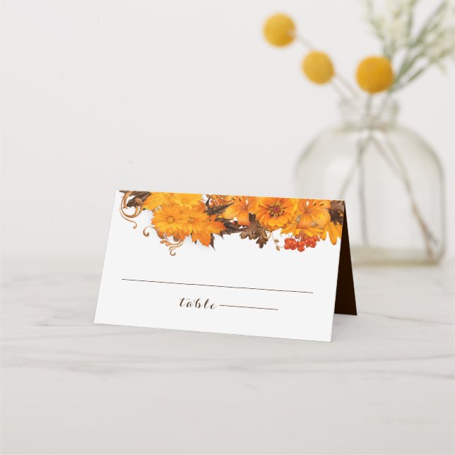 Tarjeta De Asiento Flores Y Hojas De Otoño (Anverso)