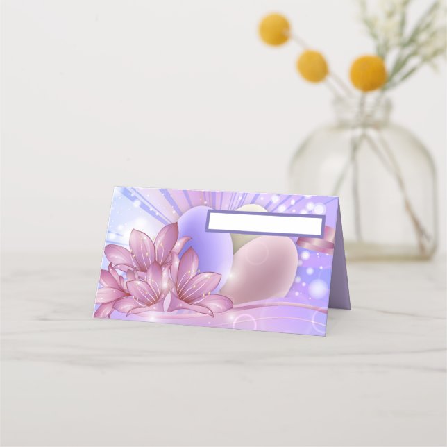 Tarjeta De Asiento Flores y huevos de Pascua (Anverso)