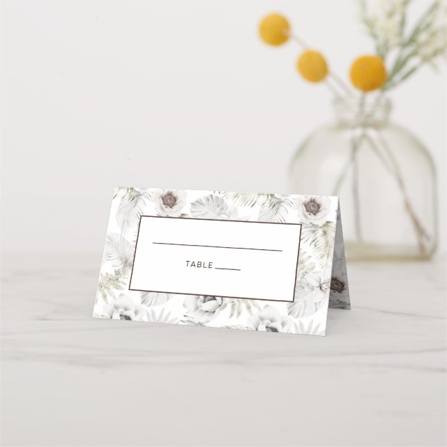 Tarjeta De Asiento Flores y plumas blancas (Anverso)