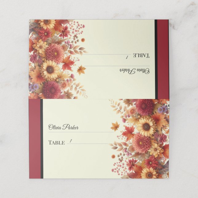 Tarjeta De Asiento Flourish acuarela Floral Cream Place C de otoño (Exterior desplegado)