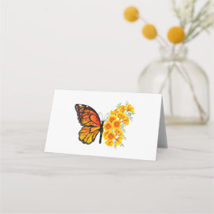 Tarjeta De Asiento Flower Butterfly with Yellow California Poppy