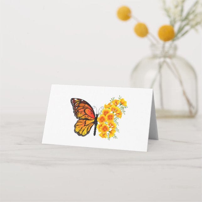 Tarjeta De Asiento Flower Butterfly with Yellow California Poppy (Anverso)