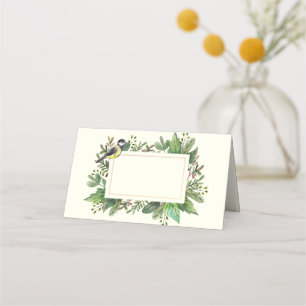 Tarjeta De Asiento Foliage acuarela con pájaro  Vacaciones