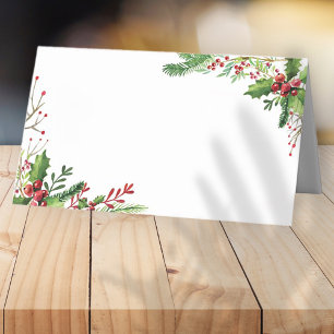 Tarjeta De Asiento Foliage de Watercolor Holly   Vacaciones
