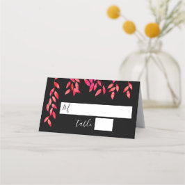 Tarjeta De Asiento Foliage rosa caliente en Boda negro