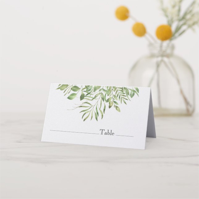 Tarjeta De Asiento Foliage simple | Blanco | Diseño de Bodas verdes (Anverso)