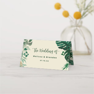 Tarjeta De Asiento Foliage Tropical Green Leaves Boda Número de tabla